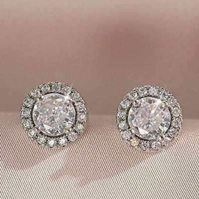 Classic Round Cubic Zirconia Women Stud Earrings For Girl Engagement Wedding Earrings Travel Daily Wear