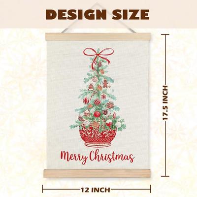 BLUE Christmas Tree Chinoiserie Wall Art, Blue Coquette Decor, Canvas Christmas Decor, 12x16 Inches