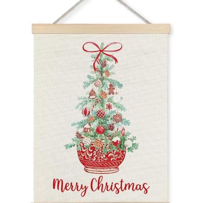 RED Christmas Tree Chinoiserie Wall Art, Red Coquette Decor, Canvas Christmas Decor, 12x16 Inches