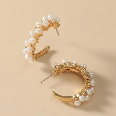 Faux Pearl Gold Metal Hoop Earrings for Women, Girls, Teen