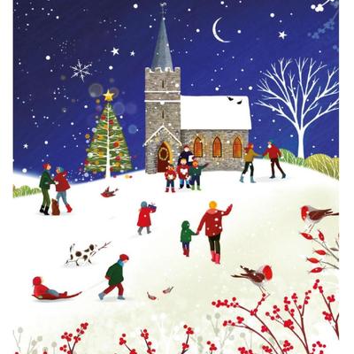 20-Pack 5" x 7" Religious Christmas Cards - Church in Snow - Printed in England
