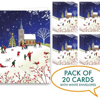 20-Pack 5" x 7" Religious Christmas Cards - Church in Snow - Printed in England