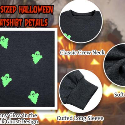 Size Small Womens Halloween Ghost Glow in the Dark Sweatshirt - Spooky Graphic Shirts Long Sleeve Crewneck Halloween Pullover Tops