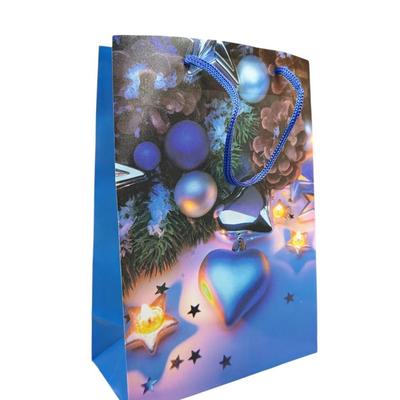 10-Pack Blue & Gold Heart Ornament Reusable Christmas GIft Bags, 9" x 6.5" x 3 Plastic Gift Bags for Shopping, Multifunctional