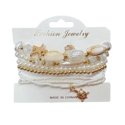 7pcs/Set White Seashell, Starfish & Turtle Bead Charms - Elastic String Bracelets for Beach Vacation Layered Style For Women Everyday...