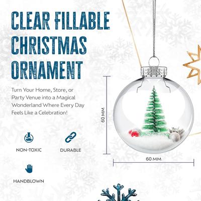 12-Pack Clear Glass Ornaments, 60mm Fillable Ornaments for Crafts Ideal for Christmas Decor