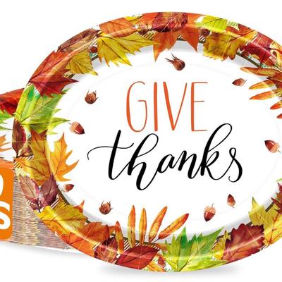 50 Pcs Maple Design Disposable Fall Plates - Heavy Duty, 12.2 10.2 Inches Oval Thanksgiving Plates for Party Supplies