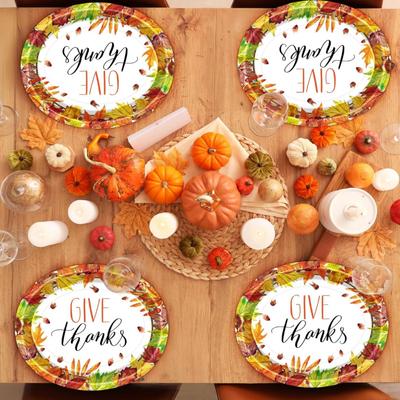50 Pcs Maple Design Disposable Fall Plates - Heavy Duty, 12.2 10.2 Inches Oval Thanksgiving Plates for Party Supplies
