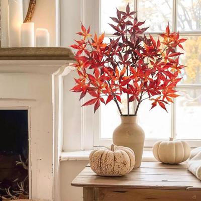 3Pcs Artificial Maple Leaves Branches 30'' Autumn Fake Fall Leaves Stems Plants Faux Maple Leaf Bushes Shrubs Kitchen Home...
