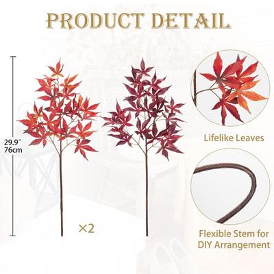 3Pcs Artificial Maple Leaves Branches 30'' Autumn Fake Fall Leaves Stems Plants Faux Maple Leaf Bushes Shrubs Kitchen Home...