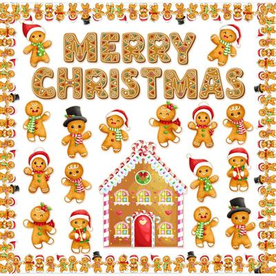Christmas Gingerbread Bulletin Board Set Holiday Bulletin Board Decorations with Gingerbread Man Cutouts for School Classroom Chalkboard...