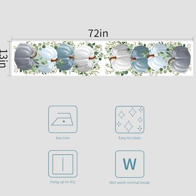 Fall Kitchen Decor Thanksgiving Blue Pumpkin Pattern Table Runner 13x72 Inch