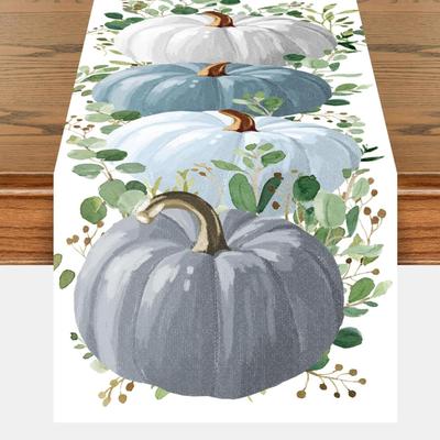 Fall Kitchen Decor Thanksgiving Blue Pumpkin Pattern Table Runner 13x72 Inch