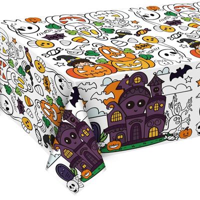 Halloween Paper Coloring Tablecloth - 54" x 88" Rectangular, Paper with Coating, Halloween-themed Kids' Tablecloth