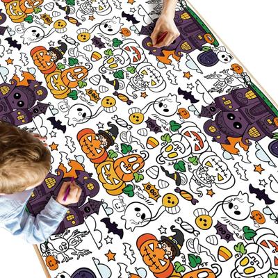 Halloween Paper Coloring Tablecloth - 54" x 88" Rectangular, Paper with Coating, Halloween-themed Kids' Tablecloth