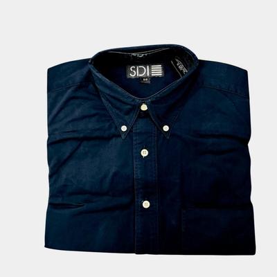 Size Small SDI Men’s Navy Blue Button-Down Shirt 100% Cotton Hong Kong Made Pearl Buttons