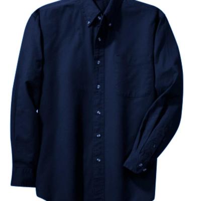 Size Large SDI Men’s Navy Blue Button-Down Shirt 100% Cotton Hong Kong Made Pearl Buttons