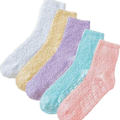 5 Pairs Fuzzy Slipper Socks for Women Fluffy Warm Non Slip Cozy Socks with Grips Winter Girls Soft Socks