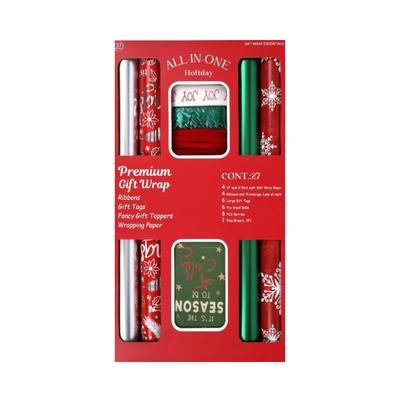 All-In-One Holiday Premium Gift Wrap Set - 17" x10' Per Roll (4 Rolls, 56.6 sq.ft. ttl.) - Holiday Greeting Design Wrapping...