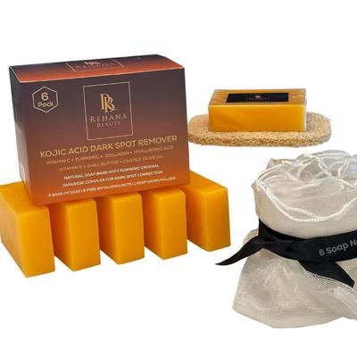 Rehana Beauty Natural Kojic Acid Soap, Brightening & Cleansing Face & Body - 6 Pack (100g Each) - Dark Spot Remover with Lemon,...