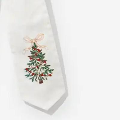 White Cotton Canvas Wreath Sash w/Embroidered Christmas Tree Design - 48.5" L X 4" W