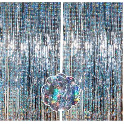 2-Pack Silver Foil Fringe Backdrop Curtains, 3.3 ft x 8.2 ft - Tinsel Streamers Birthday Party Decorations, Metallic Photo Booth Props...