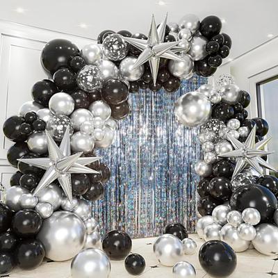 2-Pack Silver Foil Fringe Backdrop Curtains, 3.3 ft x 8.2 ft - Tinsel Streamers Birthday Party Decorations, Metallic Photo Booth Props...