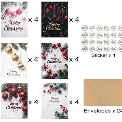 24Pack Christmas Greeting Cards with Envelopes & Stickers, Merry Christmas Cards Bulk, 5x7in Assorted Holiday Cards, Holiday Party...