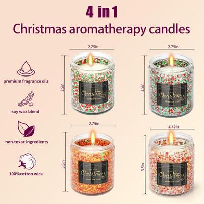Christmas Candle Set - 4 Pack Christmas Candles - Christmas Gifts for Women Men, 36 oz Handmade Ginger/Pine/Cinnamon/Candy Scented Candles