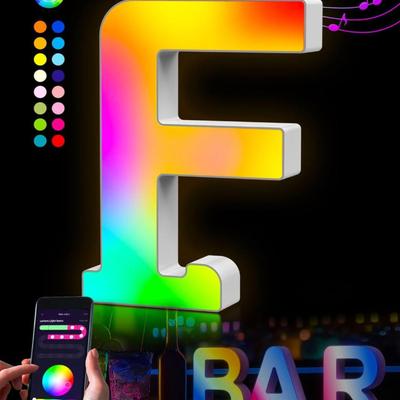 "F" Light Up LED Letter - 6" Tall Music Sync Changing LED Letters Backlight Creative Decoration for Gaming Room Home Bar...