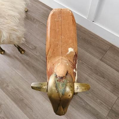 Vintage Mid Century 1975 Wool Wrapped Sheep Stools Sculpture w/Wood Form & Brass Appendages • After François-Xavier Lalanne