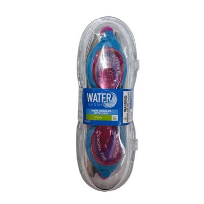 Youth 8+ Pink & Blue Water Fun & Sun Watersport Swim Goggles w/Case & UV Protection Latex Free