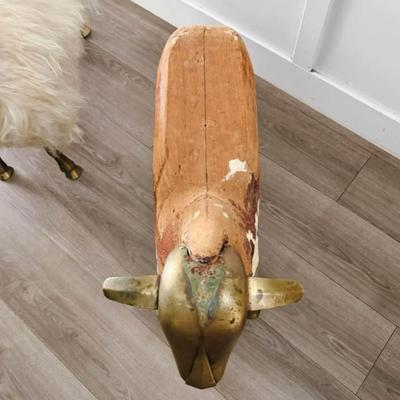 Vintage Mid Century 1975 Wool Wrapped Sheep Stools Sculpture w/Wood Form & Brass Appendages • After François-Xavier Lalanne
