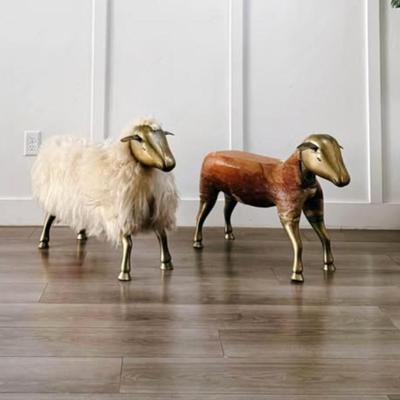 Vintage Mid Century 1975 Wool Wrapped Sheep Stools Sculpture w/Wood Form & Brass Appendages • After François-Xavier Lalanne
