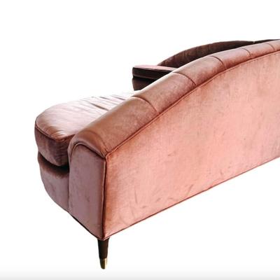 Vintage Mid Century 1960’s 3-Piece Art Deco Mauve Pink Velvet Upholstered Sectional Sofa Couch with/Channel Tufted Shell Back &...