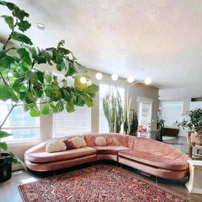 Vintage Mid Century 1960’s 3-Piece Art Deco Mauve Pink Velvet Upholstered Sectional Sofa Couch with/Channel Tufted Shell Back &...