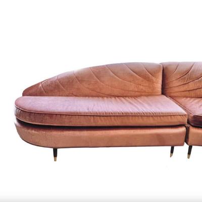 Vintage Mid Century 1960’s 3-Piece Art Deco Mauve Pink Velvet Upholstered Sectional Sofa Couch with/Channel Tufted Shell Back &...