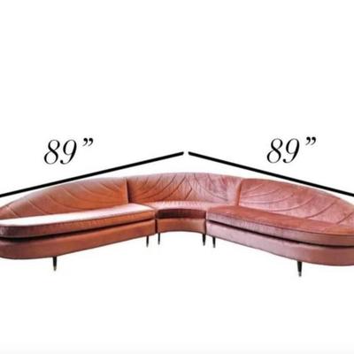 Vintage Mid Century 1960’s 3-Piece Art Deco Mauve Pink Velvet Upholstered Sectional Sofa Couch with/Channel Tufted Shell Back &...