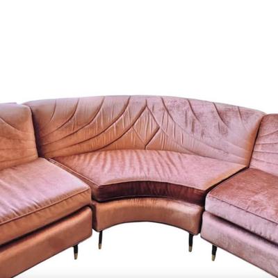 Vintage Mid Century 1960’s 3-Piece Art Deco Mauve Pink Velvet Upholstered Sectional Sofa Couch with/Channel Tufted Shell Back &...