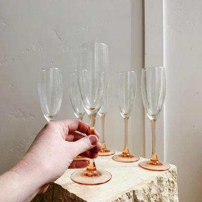 Set of 6 Vintage Cristal DArques Champagne Flutes Glass Rose Stem by Luminarc
