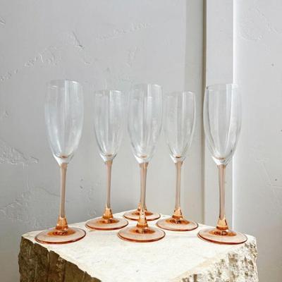 Set of 6 Vintage Cristal DArques Champagne Flutes Glass Rose Stem by Luminarc