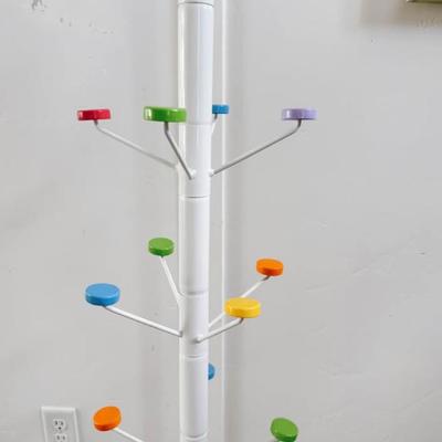 Vintage 1980’s Postmodern White Metal Coat Rack w/Multi-Colored Disc Hooks