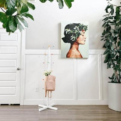 Vintage 1980’s Postmodern White Metal Coat Rack w/Multi-Colored Disc Hooks