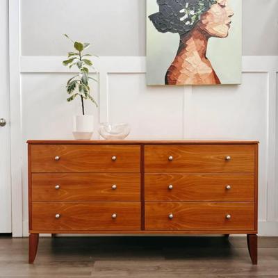 Vintage Danish 1970’s 6-Drawer Teak Wood Dresser Credenza w/Chrome Detailing & Hardware by FBJ Møbler