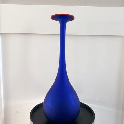 Vintage 1970s Cobalt Blue Satin Carlo Moretti Style Italian Glass Pencil Vase