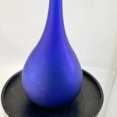 Vintage 1970s Cobalt Blue Satin Carlo Moretti Style Italian Glass Pencil Vase