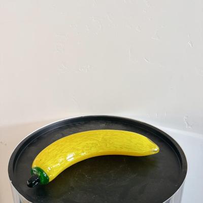 Hand Blown Art Glass Yellow Banana Fruit Green Stem Murano Style Glass Figurine