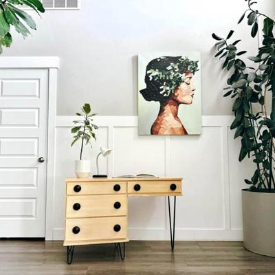 Vintage Mid Century 1950’s 4-Drawer Writing Desk w/Black Round Conical Hardware & Hairpin Legs