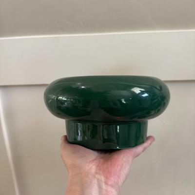 Rare Vintage Mid Century Emerald Green Ceramic Short & Squat Mushroom Catchall Short Flower Vase Centerpiece Bowl