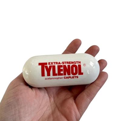 Vintage Mid Century Extra-Strength Tylenol Capsule Porcelain Paperweight 4" - Acetaminophen Pill Home Decor Pharma Advertising Decor